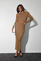 Костюм с юбкой и укороченной кофтой на завязках - коричневый цвет, L (есть размеры) sl