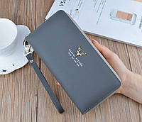 Женский кошелек клатч на 2 отдела с ручкой Серый Denwer P Жіночий гаманець клатч на 2 відділи з ручкою Сірий