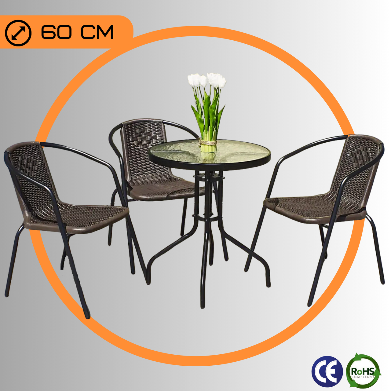 Комплект Садових Меблів Круглий Стіл + 3 Стільці 4Points Bari - 3 Набір Садових Меблів зі Штучного Ротангу Коричневий Польща, фото 1