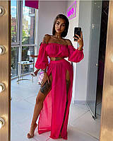 Рожевий шифоновий костюм жіночий пляжний комплект на літо Denwer P