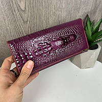 Кожаный кошелек крокодила женский клатч-кошелек с крокодилом натуральная кожа Фиолетовый Denwer P Шкіряний