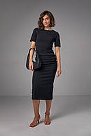 Силуэтное платье миди с драпировкой - черный цвет, S (есть размеры) sl