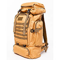 TYI Армейский рюкзак тактический 70 л + Подсумок Водонепроницаемый туристический рюкзак. Цвет: койот