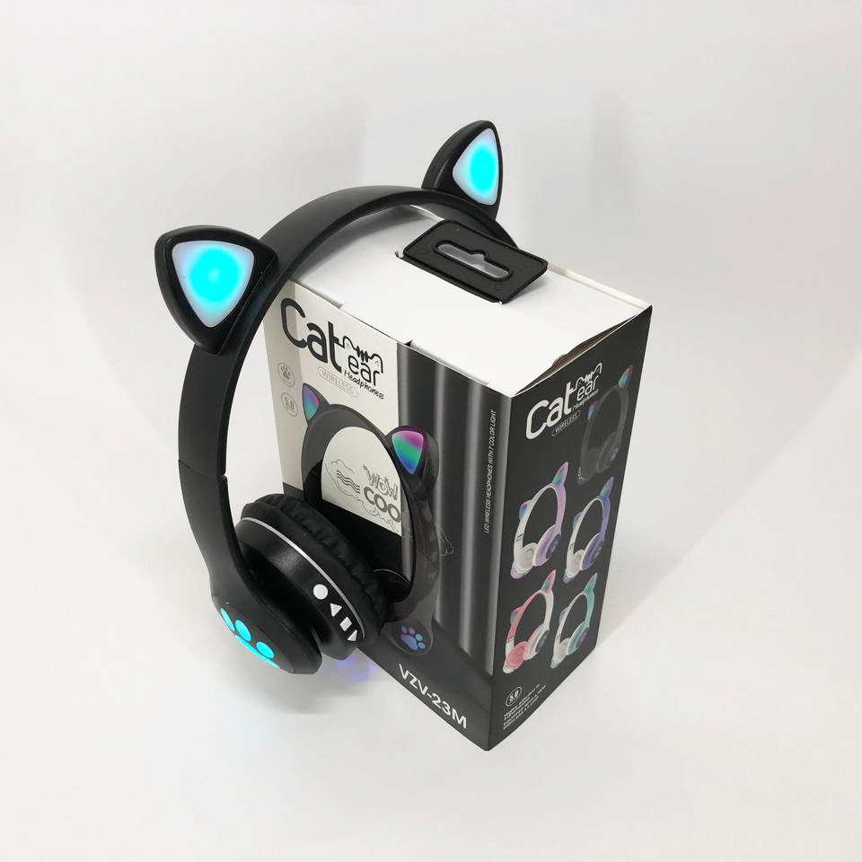 TYI Беспроводные наушники с кошачьими ушками и RGB подсветкой Cat VZV 23M. Цвет: черный - фото 1 - id-p2195305997