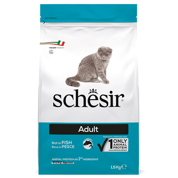 Schesir Cat Adult Fish Шезір Дорослий РИБА сухий монопротеїновий корм для котів 1.5кг, фото 1