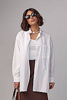 Женская рубашка в стиле oversize с разрезами - белый цвет, M/L (есть размеры) sl