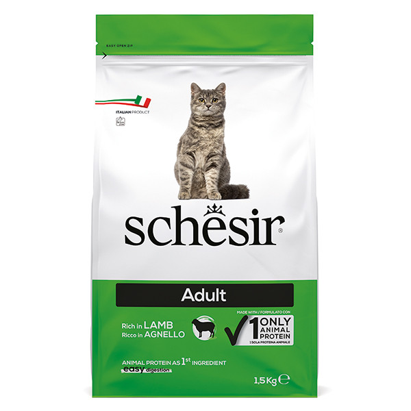 Schesir Cat Adult Lamb Шезір Дорослий Ягня сухий монопротеїновий корм для котів 1.5кг_ДО 23.11.25, фото 1