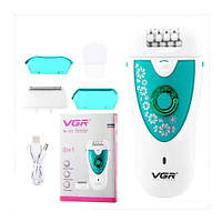 VIV Эпилятор VGR V-722 аккумуляторный 2 скорости 32 пинцета с насадками, депилятор для волос. Цвет: зеленый