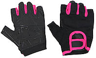Перчатки женские для занятия спортом черные с розовой велорукавицей Crivit Denwer P Рукавички жіночі для