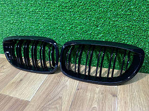 Решiтки - нiздрi радіатора BMW E46 3-Series БМВ Е46 COUPE 02-05 Грати ніздрі чорні глянець подвійні КУПЕ