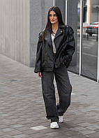 Жіноча шкіряна куртка трансформер Staff ti oversize чорна куртка на замку для дівчини стаф Denwer P