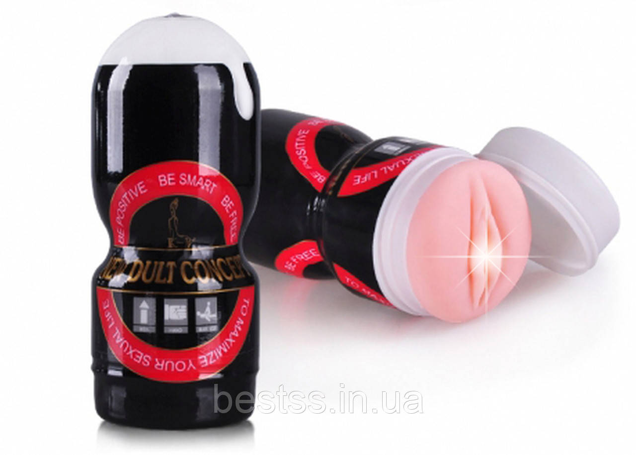 Мастурбатор у колбі у вигляді вагіни Passion Cup Vagina KW Adult Passion Pump Black/Red