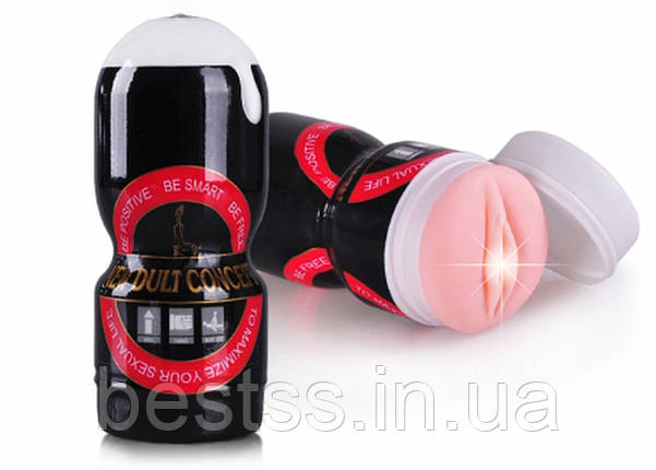 Мастурбатор у колбі у вигляді вагіни Passion Cup Vagina KW Adult Passion Pump Black/Red, фото 1