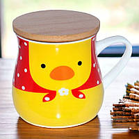 Чашка для чая с крышкой "Love Cup", 450мл (Керамическая кружка с бамбуковой крышкой)
