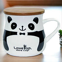 Чашка для чая с крышкой "Love Cup", 450мл (Керамическая кружка с бамбуковой крышкой) Белый