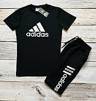 Спортивный костюм Adidas летний черный | Повседневный комплект на лето Шорты + Футболка