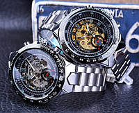 Чоловічий наручний механічний годинник Forsining скелетон з відкритим механізмом металевий сталевий Skeleton Denwer P