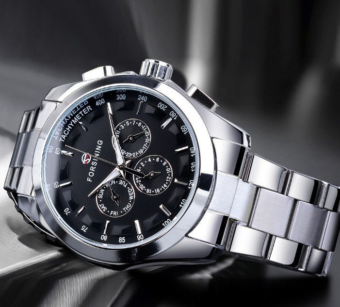 Чоловічий механічний наручний годинник Forsining S899 люкс якість механіка Срібло Denwer P
