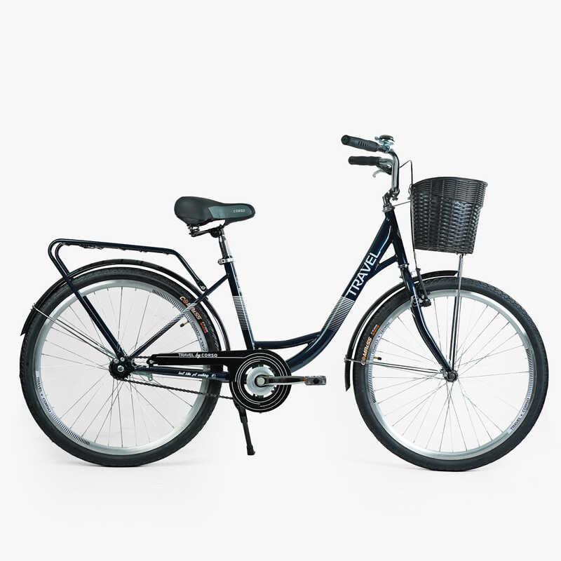 Велосипед міський Corso «TRAVEL» 26`` TR-2470 (1) колір темно-зелений, одношвидкісний, сталева рама 16.5``,