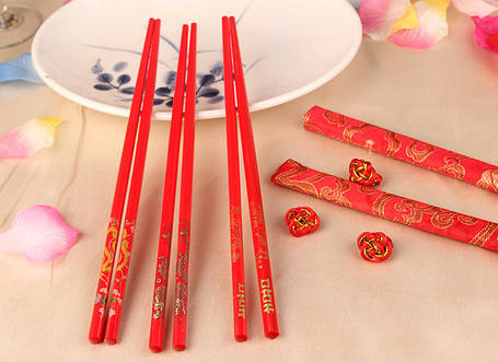 Набір китайських паличок з бамбука для їжі 10 пар із малюнком 29х11х1,5 см, фото 2