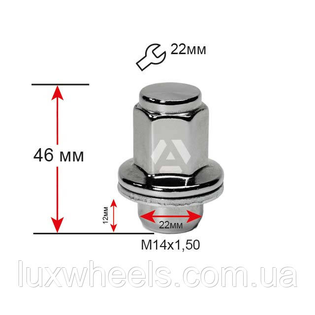 Гайка колісна A734848 M14х1,5х46мм Пресшайба (Toyota, Lexus) Закрита Хром Ключ 22