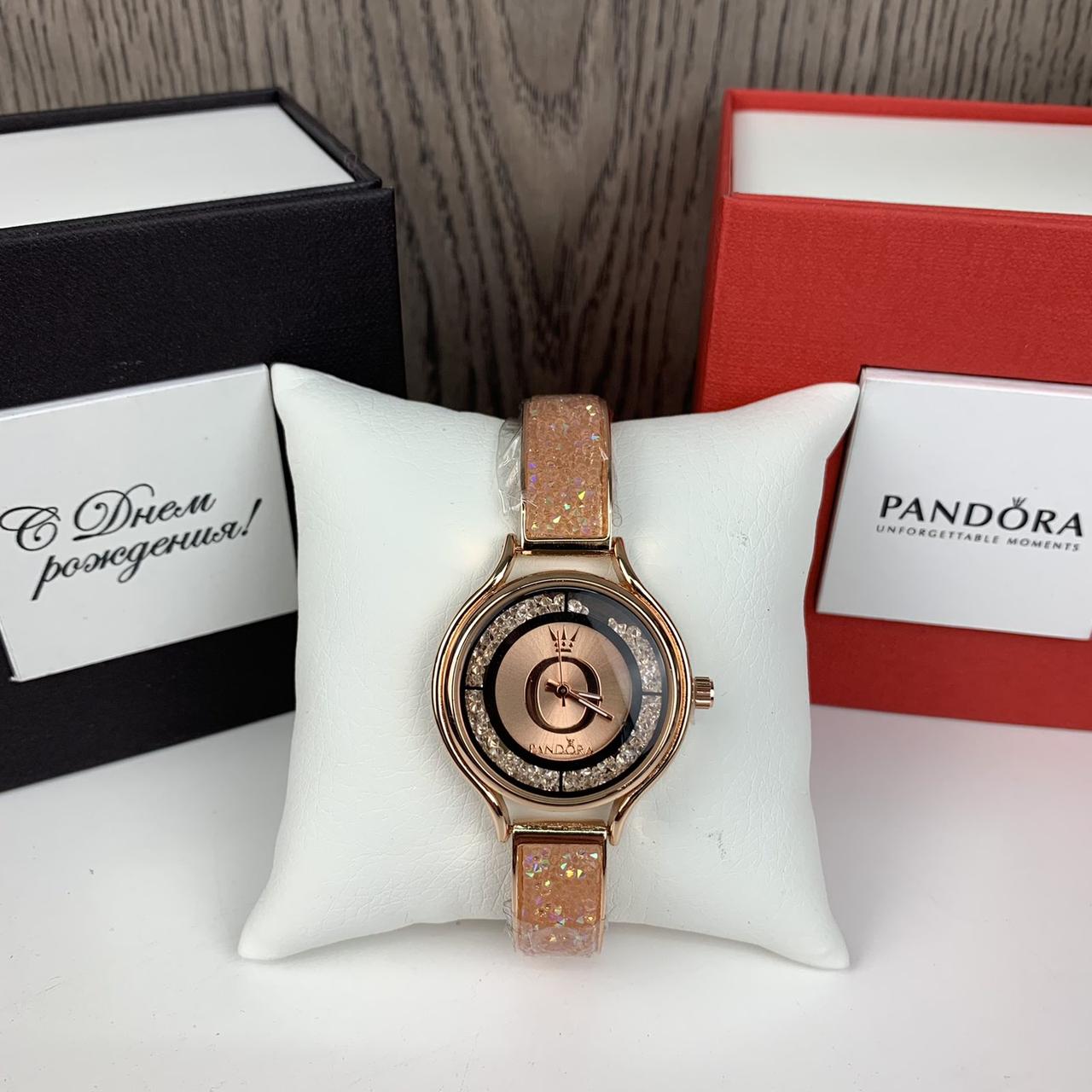 Жіночий наручний годинник Pandora Гірський кришталь годинник-браслет із камінчиками Пандора Рожеве золото Denwer P