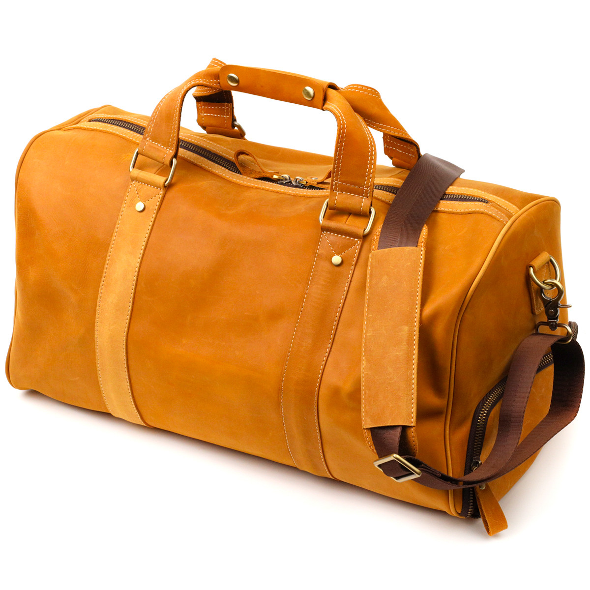 Дорожня сумка із натуральної вінтажної шкіри Vintage Світло-коричнева Denwer P