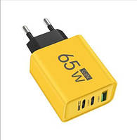 65W Зарядное устройство с USB и двумя type-C для телефона с быстрой зарядкой PD 33W арт. 04987