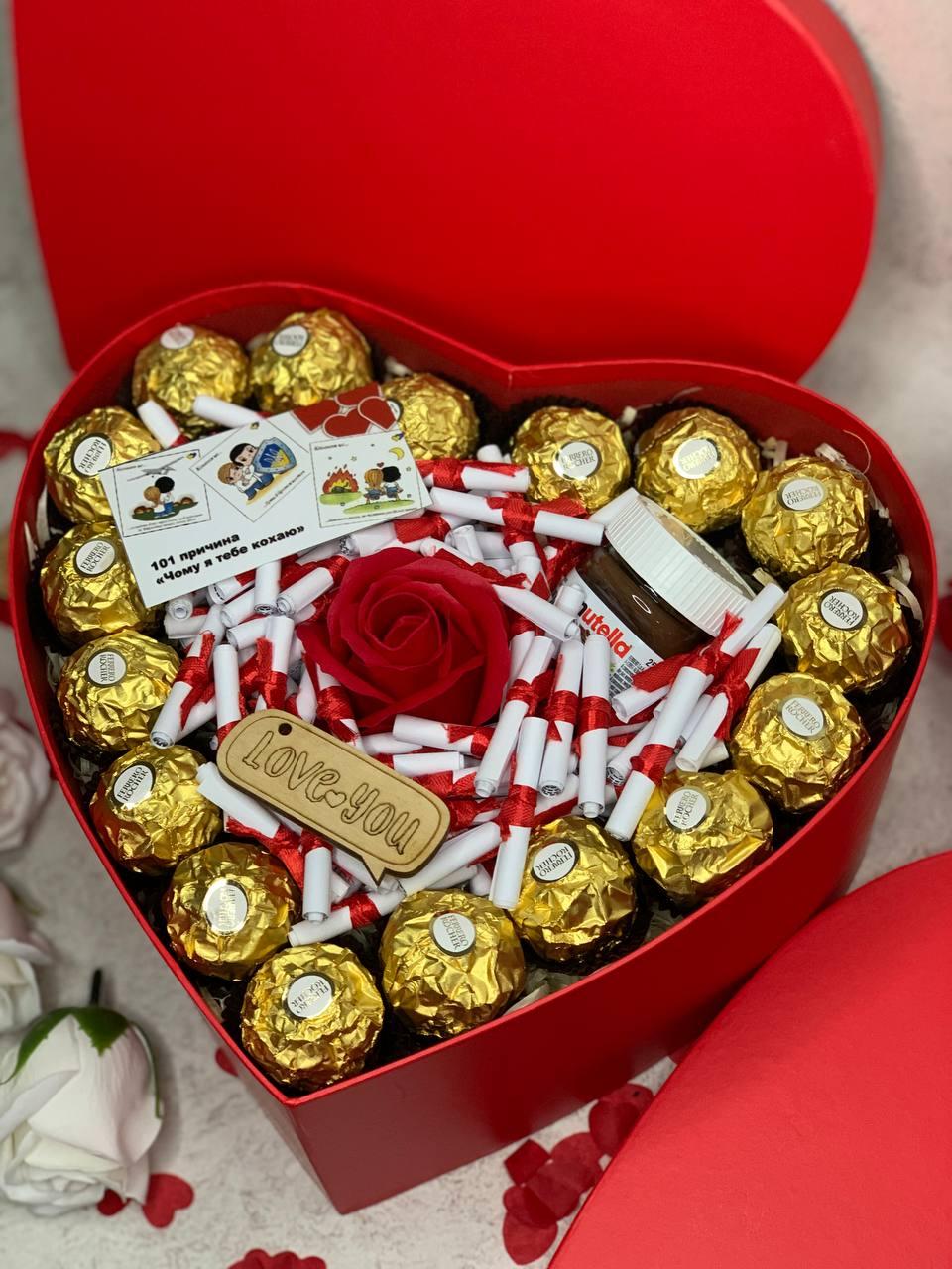 Коробка сладостей на подарок подарочный бокс ко дню Святого Валентина Denwer P Коробка солодощів на подарунок - фото 3 - id-p2195334288