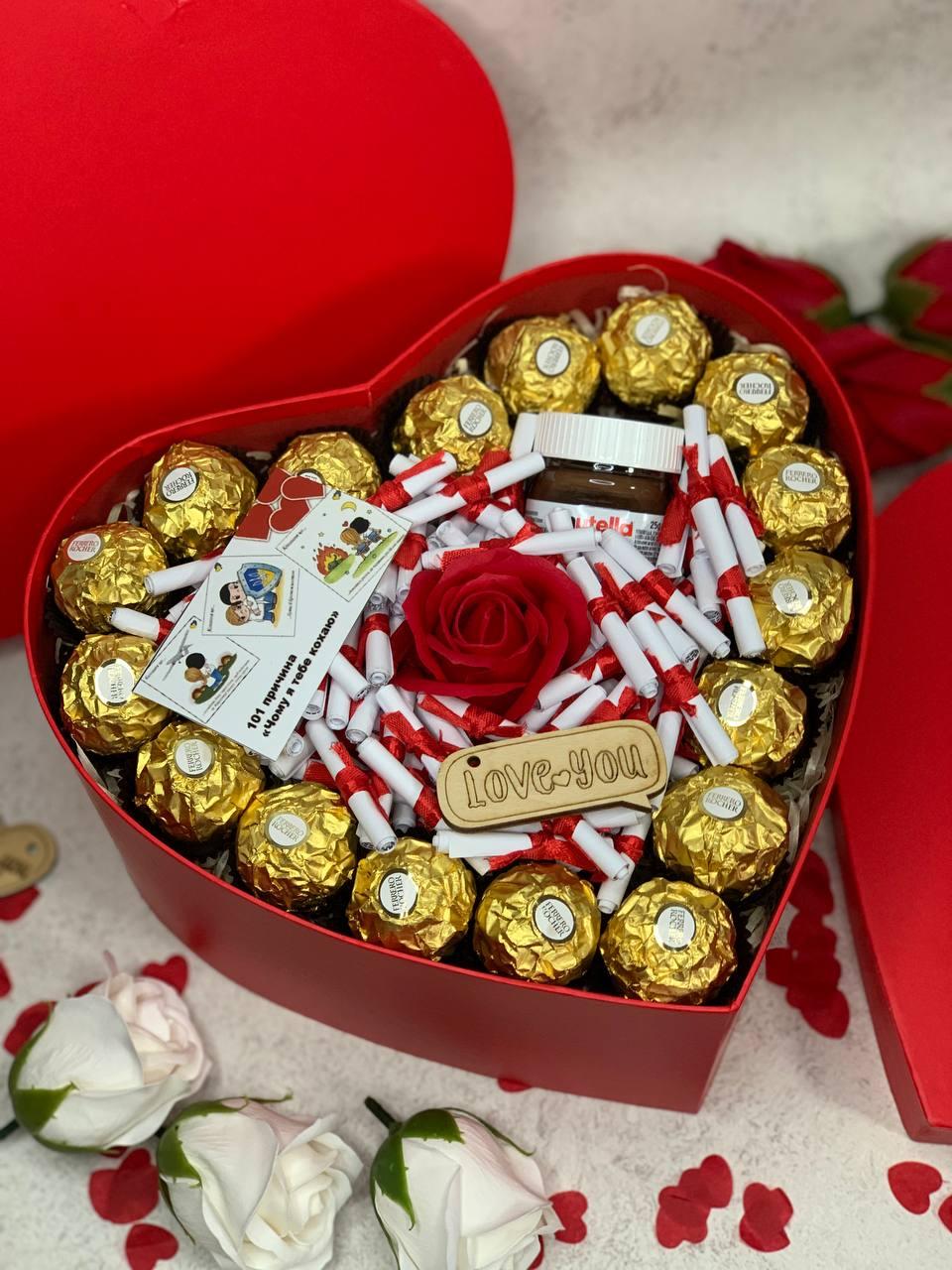 Коробка сладостей на подарок подарочный бокс ко дню Святого Валентина Denwer P Коробка солодощів на подарунок - фото 4 - id-p2195334288