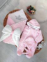 Демисезонный плюшевый комплект на выписку для новорожденного конверт шапочка комбинезон ВЕСНА ОСЕНЬ