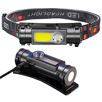 Маленький налобный фонарь Police GL-211-ХРЕ-COB от USB с магнитом, встроенный аккумулятор Techo