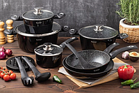Набор посуды черная казанов 15 предметов с мраморным антипригарным покрытием Edenberg EB-5611 Techo
