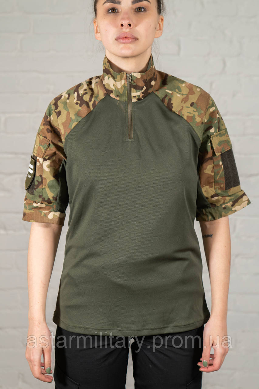 Військова сорочка multicam бойова ріп-стоп жіноча армійська статутна убакс мультикам з коротким рукавом зсу UIO