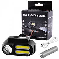 Тор! Велофонарь BL-611-1LM+2COB, 1x18650, ЗУ micro USB фонарик велосипедный
