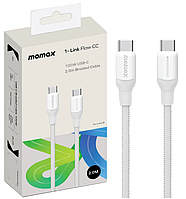 Кабель Momax 1-Link Flow CC - 100W USB-C Braided Cable (2m) Белый (DC25W)