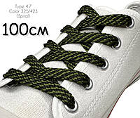 Шнурки для обуви Kiwi (Киви) плоские простые 100 см 7 мм цвет чёрно-хаки (упаковка36 пар) Тип 4.7 "Спираль"