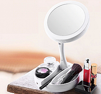 Круглое зеркало с LED подсветкой для макияжа 2 в 1 с увеличением Techo