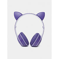 Тор! Беспроводные наушники с кошачьими ушками и RGB подсветкой FM радио, micro SD Cat MZ-023 Фиолетовые