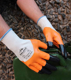 Рукавички Doloni трикотажні з нітриловим покриттям, неповний облив+ додатковий облив пальців, помаранчеві,, фото 2