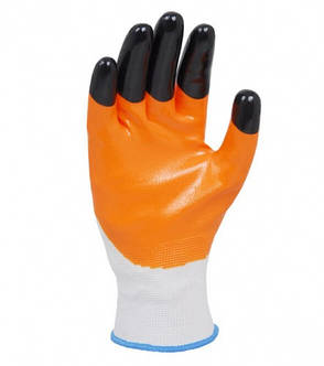 Рукавички Doloni трикотажні з нітриловим покриттям, неповний облив+ додатковий облив пальців, помаранчеві,, фото 3