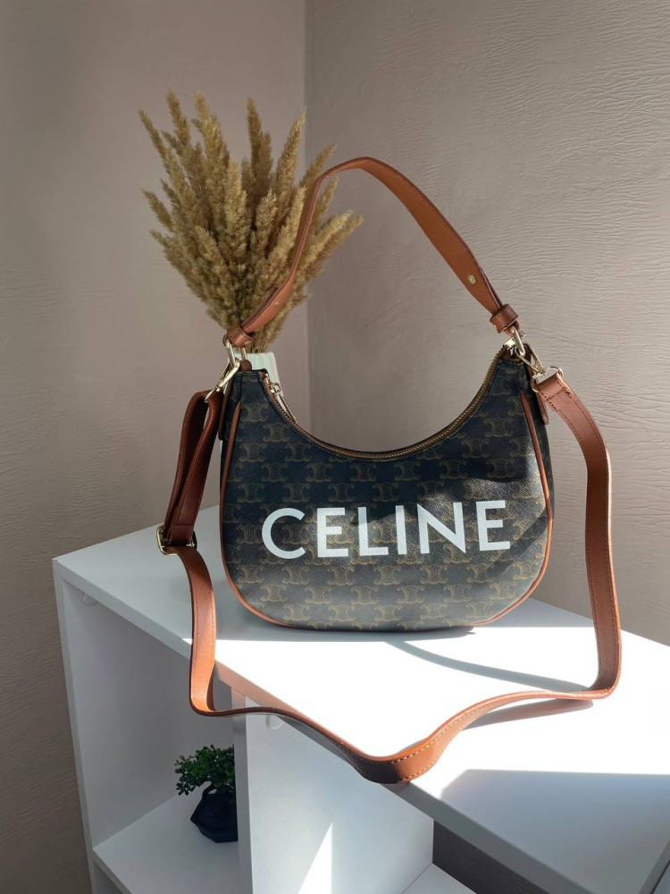 Сумка жіноча  Celine Ava Bag In Triomphe Canvas and Calfskin Tan brown Селін коричнева 072