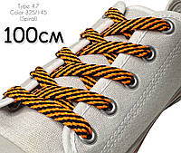 Шнурки для обуви Kiwi (Киви) плоские простые 100 см 7 мм цвет чёрно-оранжевый(упаковка36пар) Тип 4.7 "Спираль"