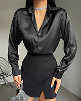 Женская базовая однотонная оверсайз рубашка шелк белый черный серый оливка размер: 42-46 48-52