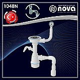 Сифон для керамогранітної кухонної мийки з круглим переливом випуск 3 1/2" і гофротрубкою 40/50 мм NOVA1048N, фото 4