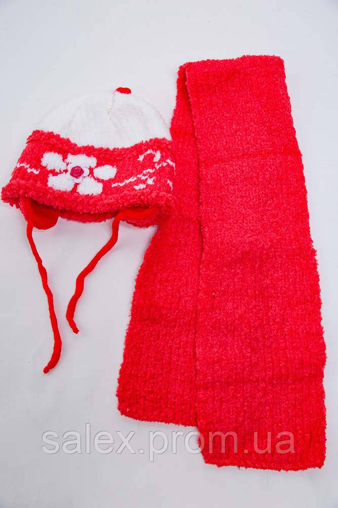 Комплект із шапки та шарфа для дівчинки коралово-білого кольору 167R8882 Ambra 1-2 роки SX, код: 8387922