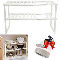 Полка для кухни 38-70 см KITCHEN RACK + Подарок Насадка-аэратор на кран / Раздвижной органайзер под раковину