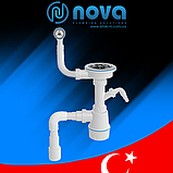 Сифон для керамогранітної кухонної мийки з круглим переливом випуск 3 1/2" і гофротрубкою 40/50 мм NOVA1048N, фото 3