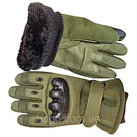 Тактические зимние перчатки с сенсорным пальцем, Размер L / Полнопалые водонепроницаемые меховые перчатки