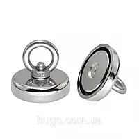 Неодимовый магнит 42мм - 55кг в корпусе с наружным кольцом / Поисковый магнит / Магнит для поисков металла